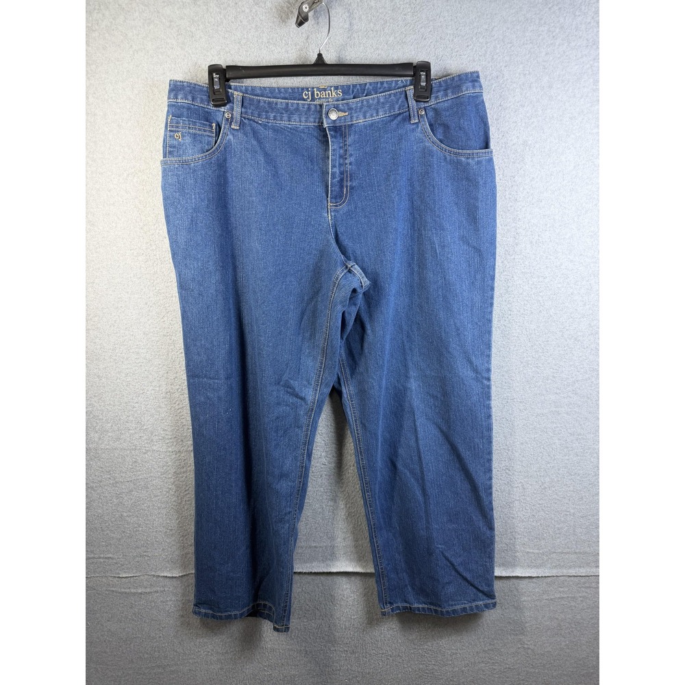 CJ Banks Jeans Womens 20W Petite Blue Classic Fit High Rise Straight Stretch